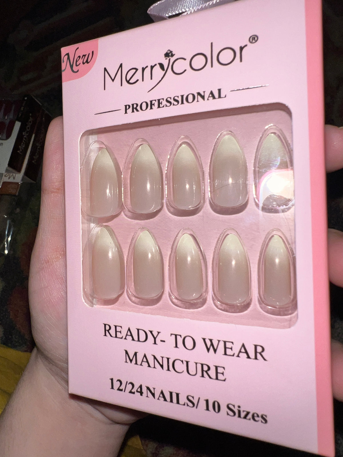 Merrycolor Press On Nails - French Ombre Almond - 24 Nails / 10 Sizes - Ready To Wear