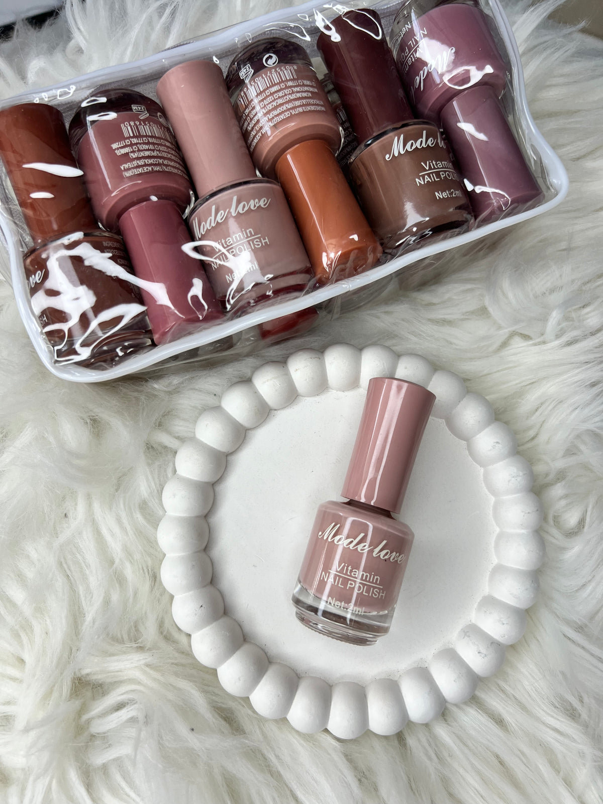 Mode Love Vitamin Nude Nail Polish Set - 12 Pcs Brown & Nude Shades in Transparent Pouch