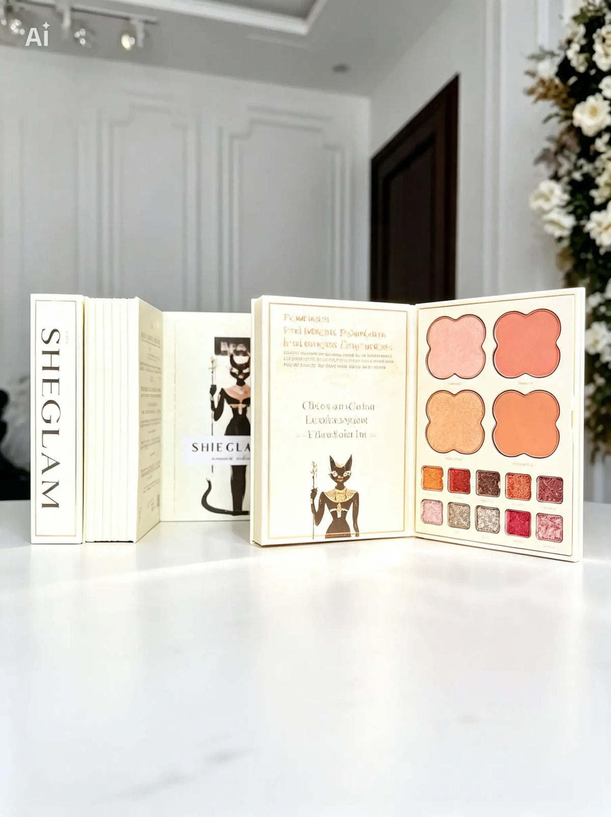 SHEGLAM Beauty Book Makeup Kit - 6 in 1 All In One Palette - Eyeshadow + Blusher + Highlighter + Glitter - Egyptian Cat Edition - Original