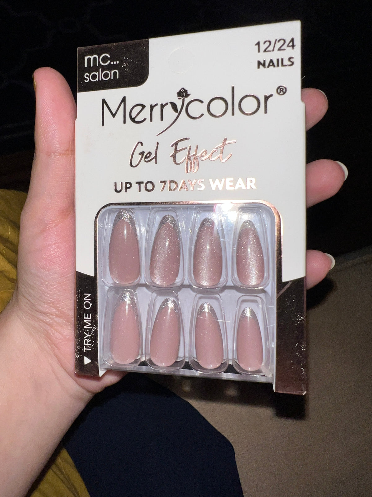 Merrycolor Gel Effect Nails Glitter Tip - 12/24 Nails - Up To 7 Days Wear