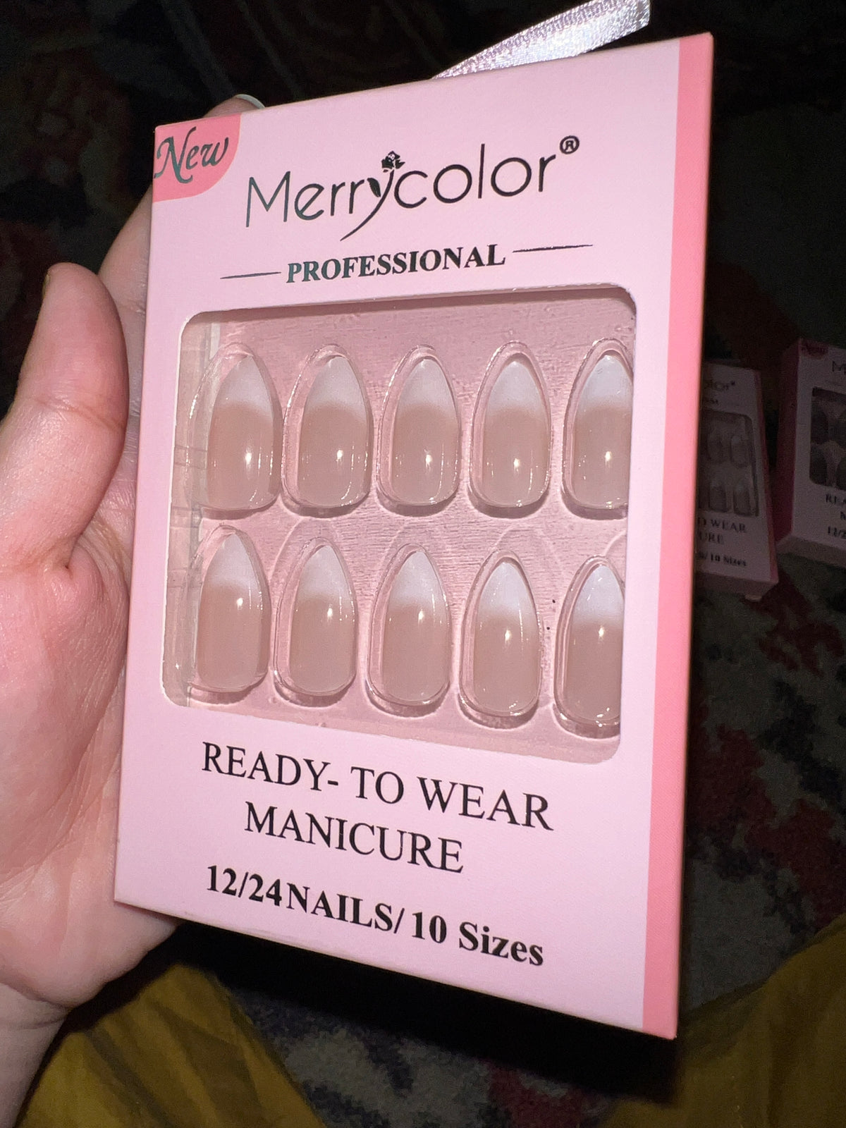 Merrycolor Press On Nails - French Ombre Almond - 24 Nails / 10 Sizes - Ready To Wear