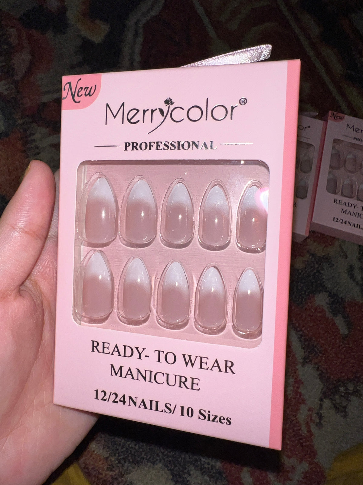 Merrycolor Press On Nails - French Ombre Almond - 24 Nails / 10 Sizes - Ready To Wear