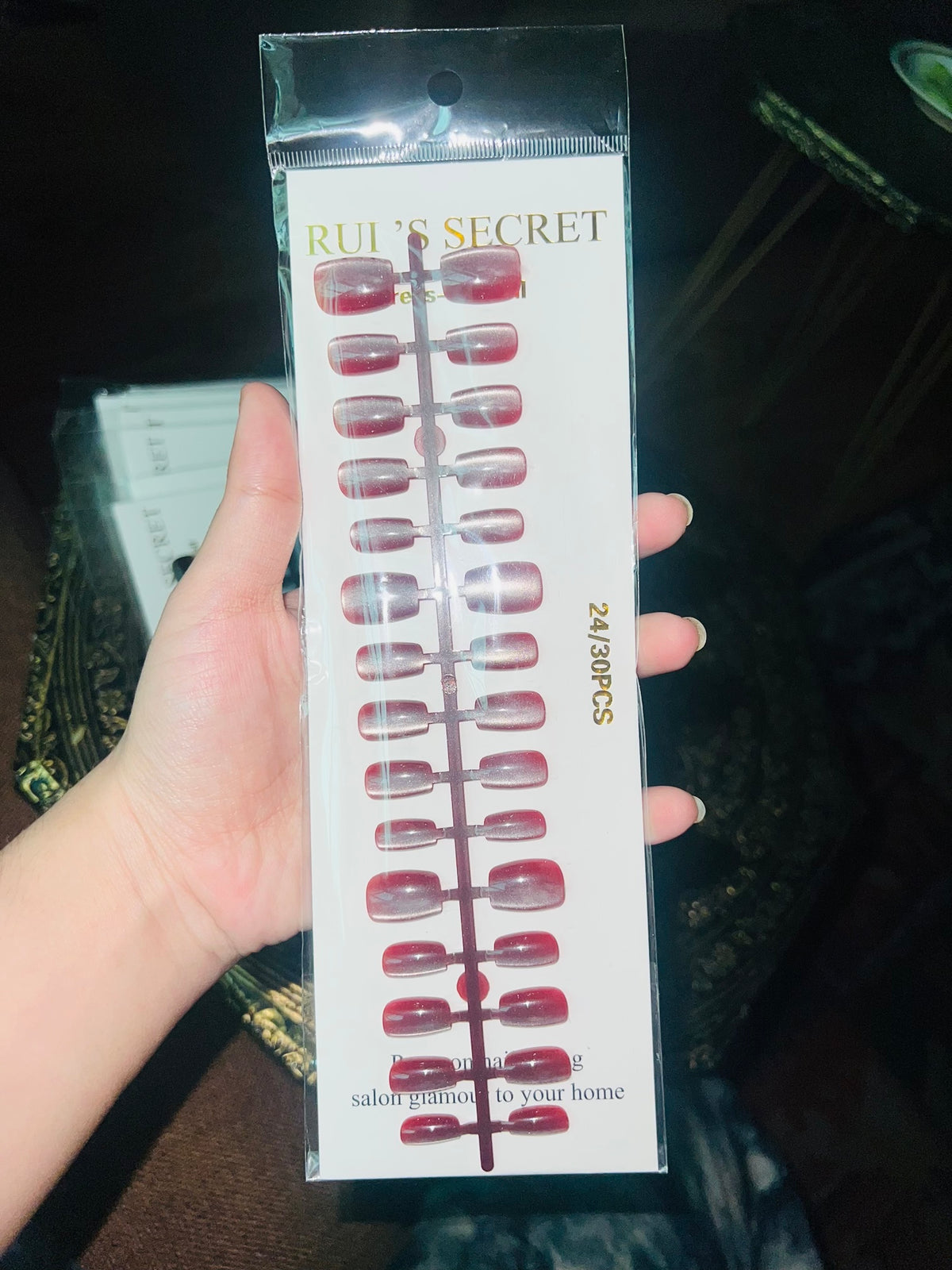 RUI'S SECRET Press On Nails - 24/30 PCS - Cat Eye Gunmetal Shimmer - Short Square Press On Nails - Fake Nails - Salon Glamour