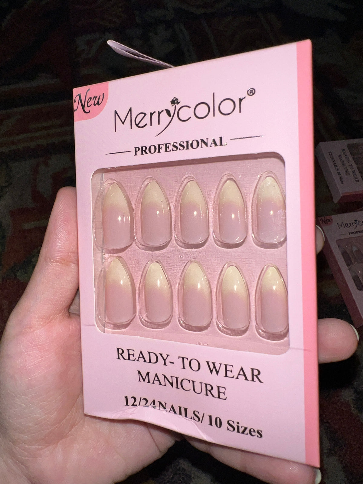 Merrycolor Press On Nails - French Ombre Almond - 24 Nails / 10 Sizes - Ready To Wear