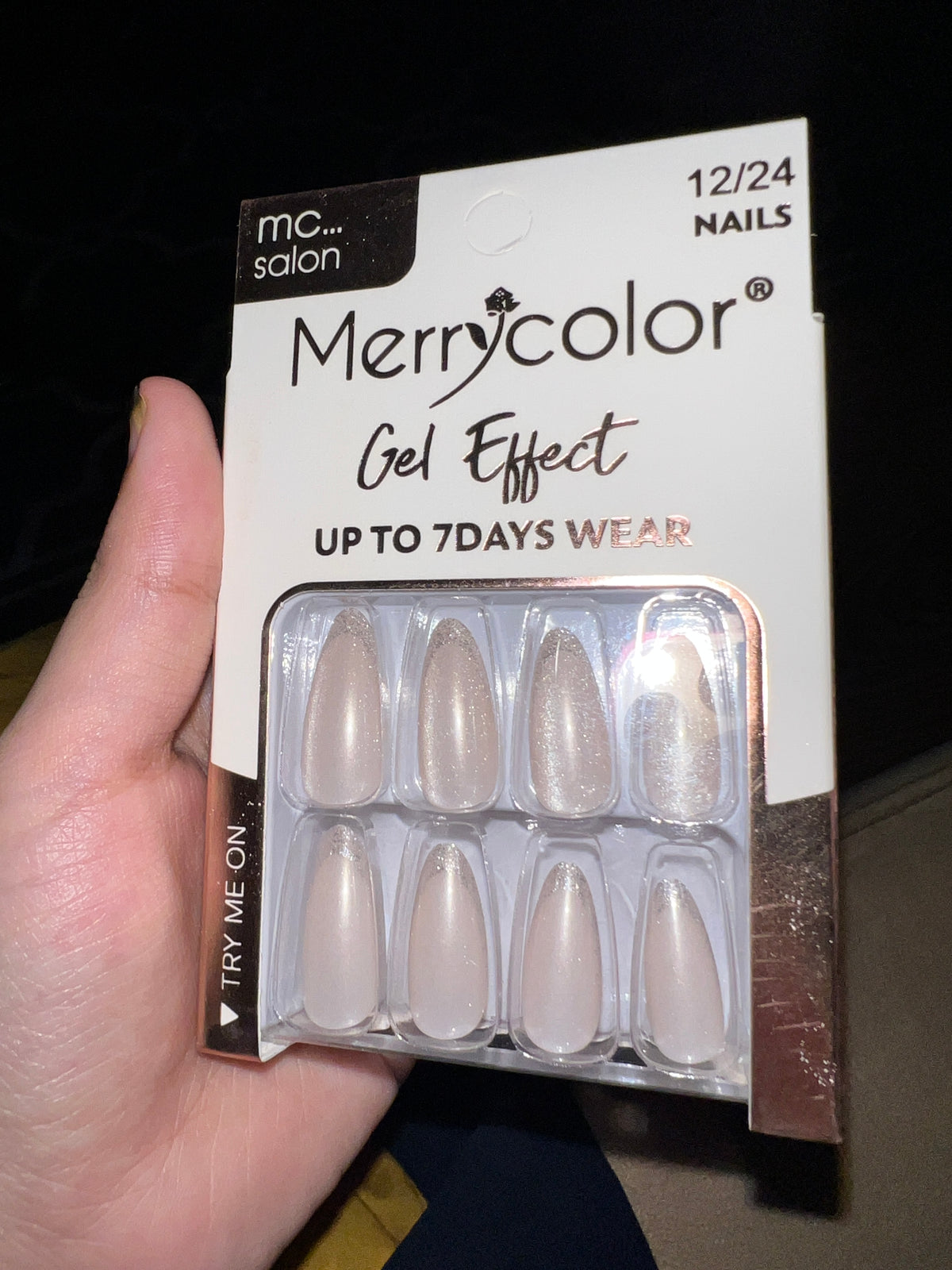 Merrycolor Gel Effect Nails Glitter Tip - 12/24 Nails - Up To 7 Days Wear