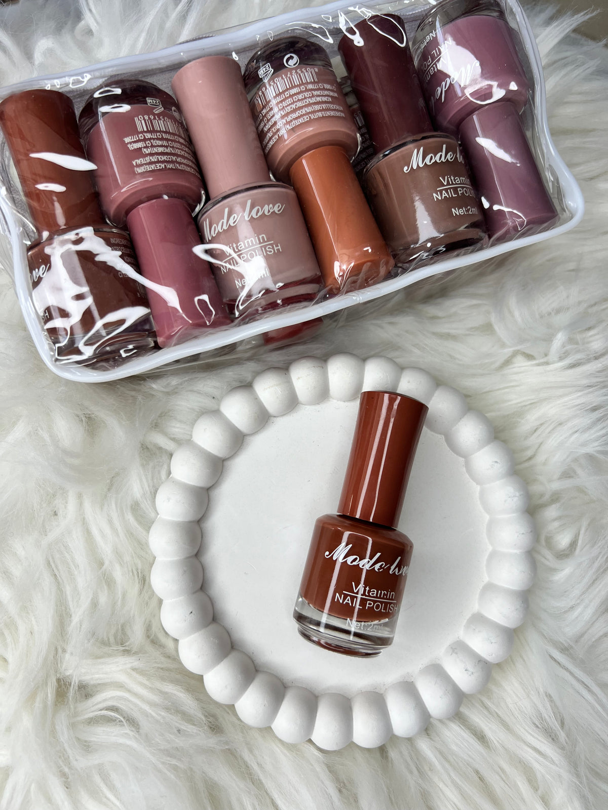 Mode Love Vitamin Nude Nail Polish Set - 12 Pcs Brown & Nude Shades in Transparent Pouch