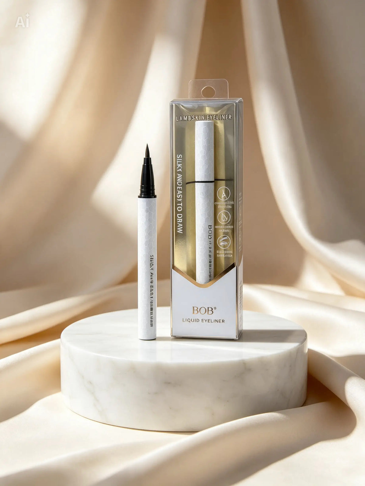 BOB Lambskin Liquid Eyeliner - White - Black - Silky Easy Draw