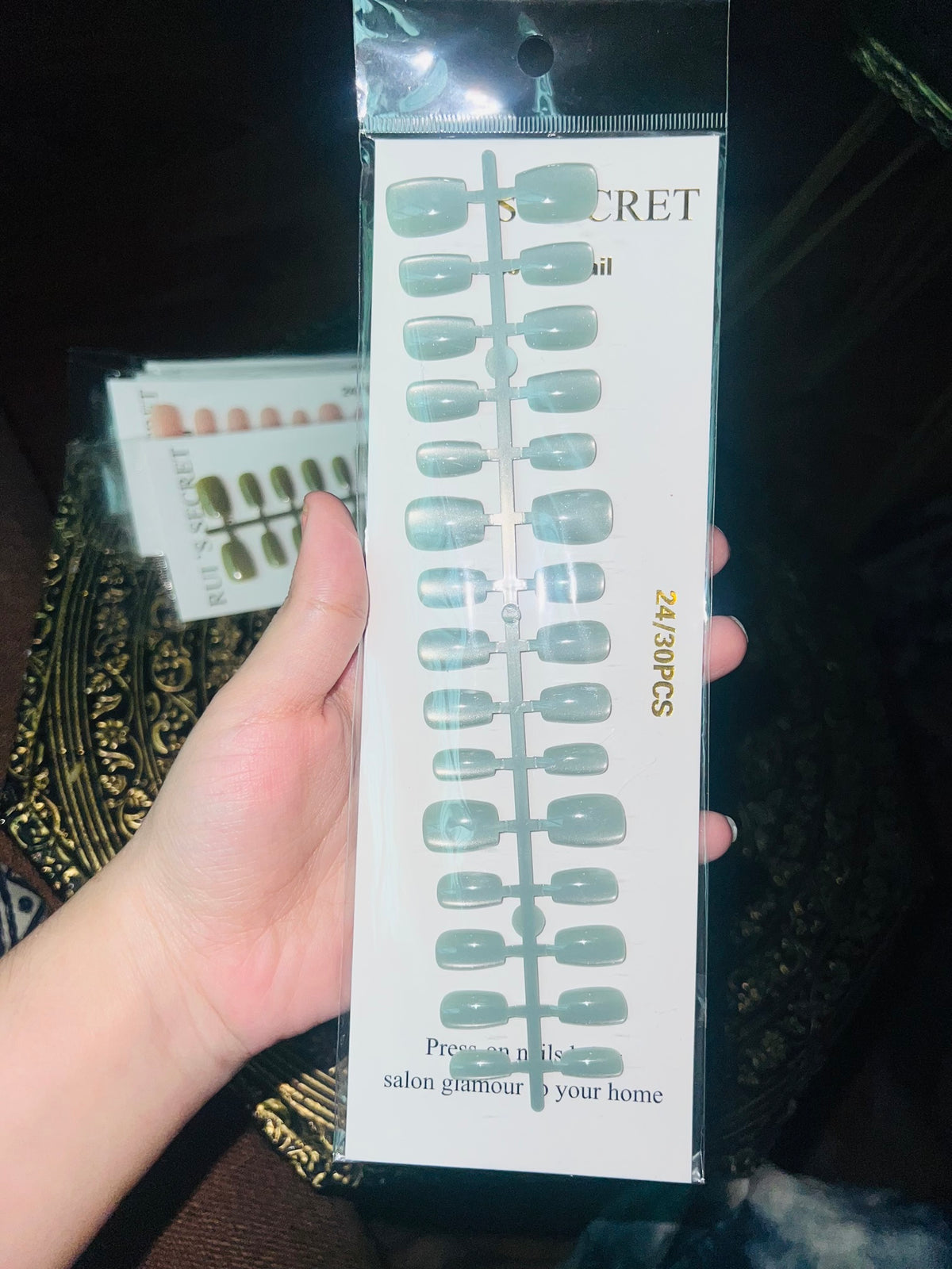 RUI'S SECRET Press On Nails - 24/30 PCS - Cat Eye Gunmetal Shimmer - Short Square Press On Nails - Fake Nails - Salon Glamour