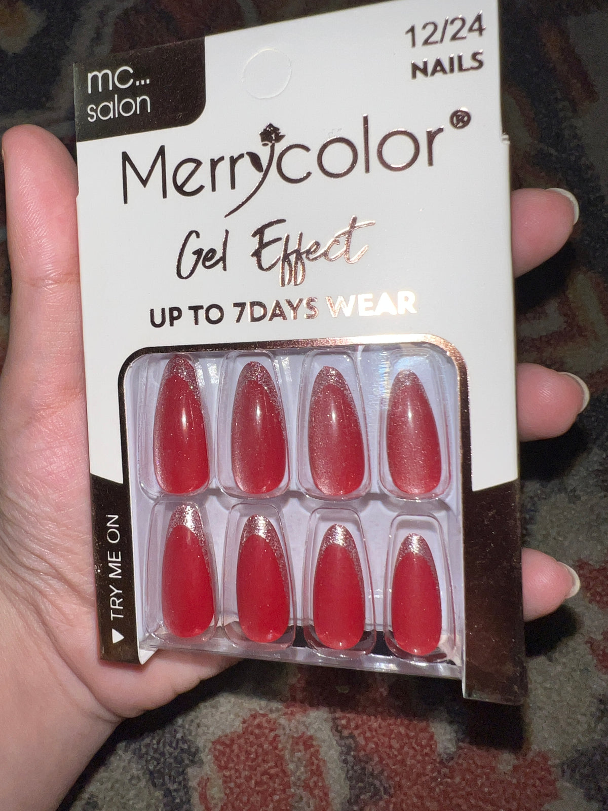 Merrycolor Gel Effect Nails Glitter Tip - 12/24 Nails - Up To 7 Days Wear