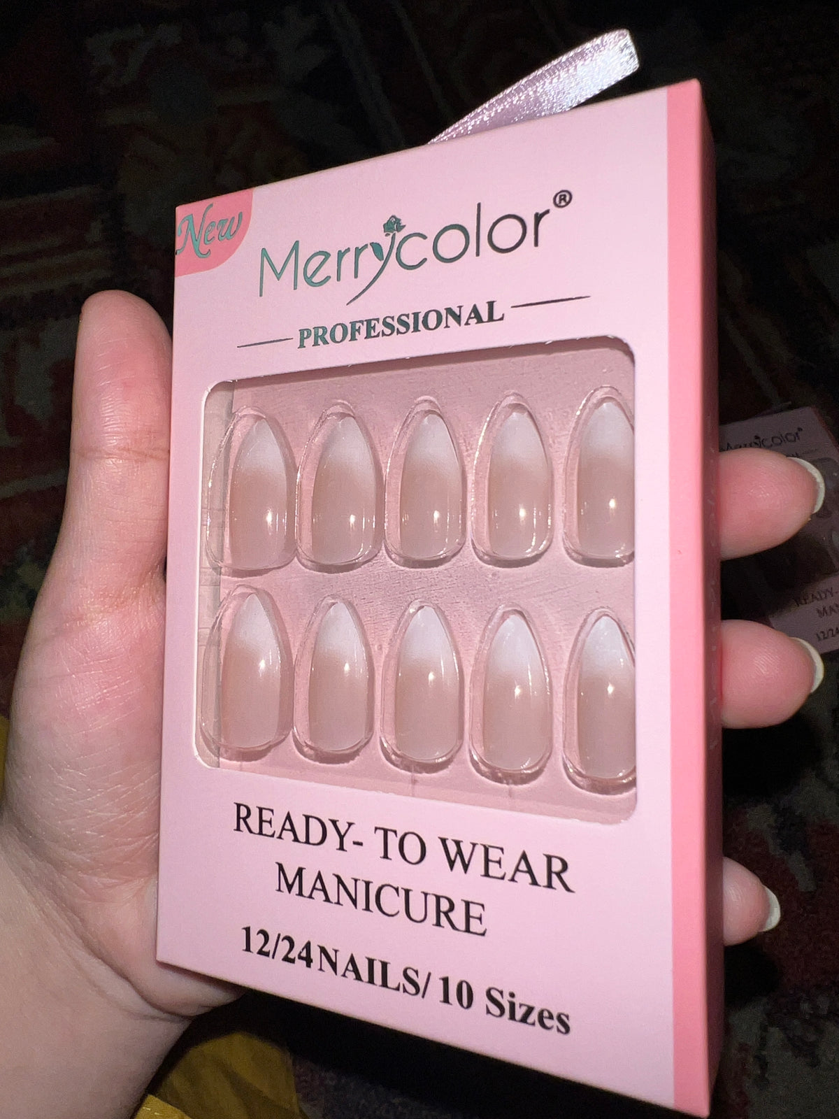 Merrycolor Press On Nails - French Ombre Almond - 24 Nails / 10 Sizes - Ready To Wear