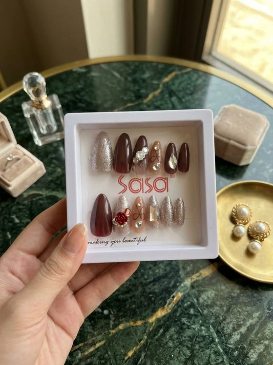 Deep Wine & Glitter Glam Press-On Nails
